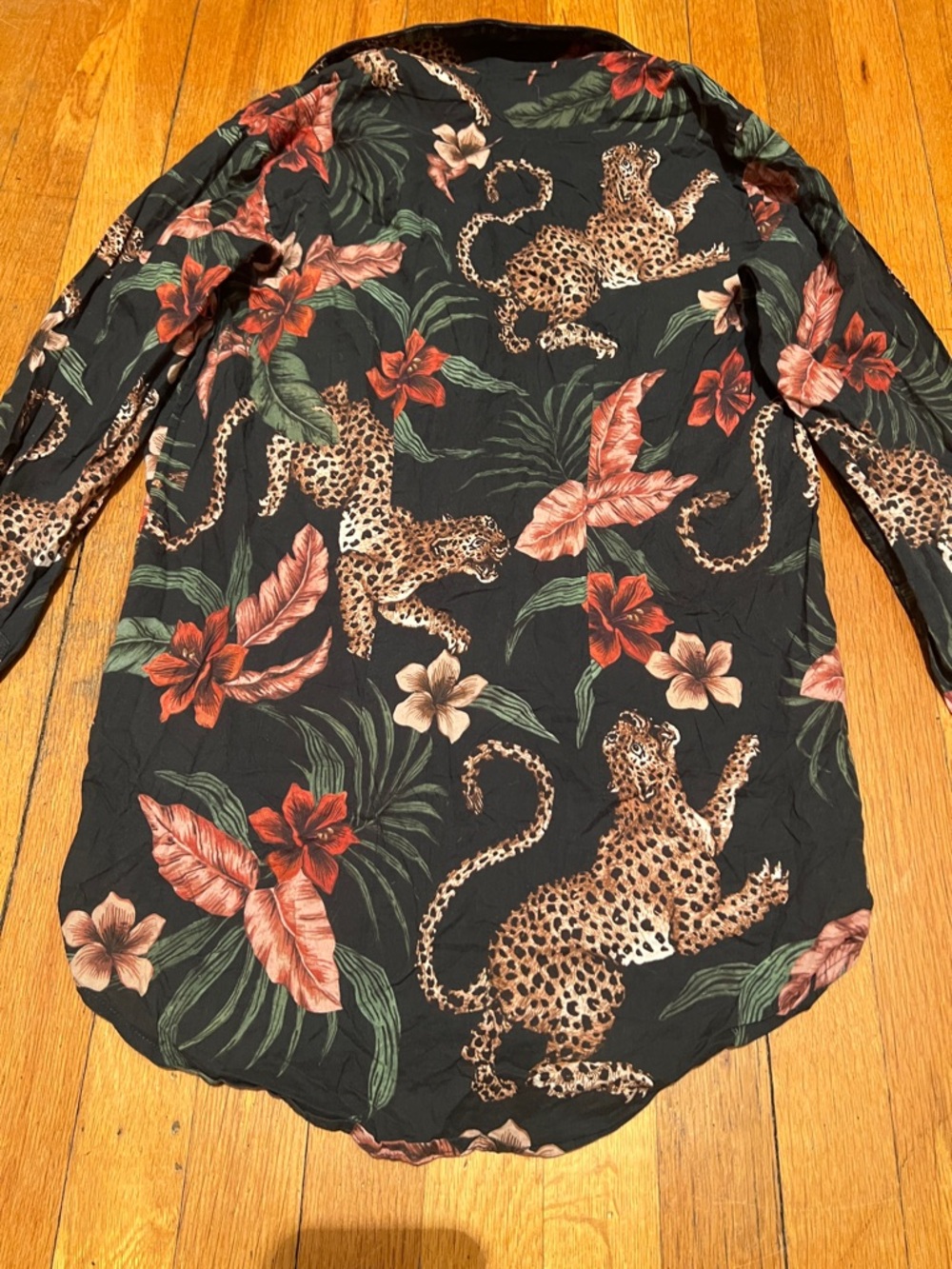 Leopard & Floral Satin Pajama Top - Black with Rust Floral - Picture 13 of 15
